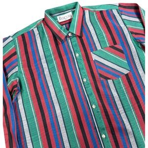 Vintage Mercury 41 Shirt Mens XL Multicolor Stripe Button Up Long Sleeve 90s